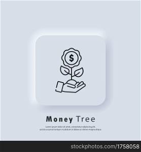 Money tree icon. Money growth. Invest money. Success business. Growing economy concept. Vector. UI icon. Neumorphic UI UX white user interface web button.