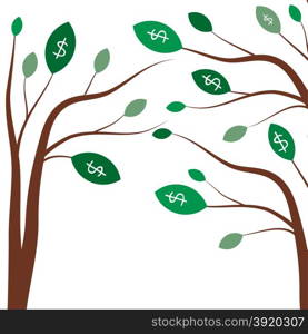 Money trees. Business concept with white dollar signs on the green tree leaves.. Money trees. Business concept with white dollar signs on the green tree leaves