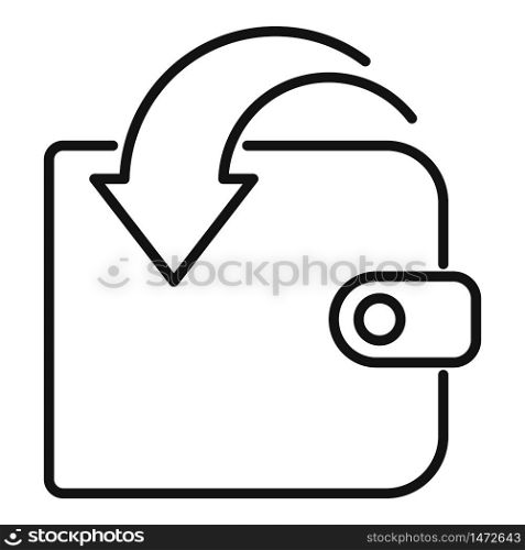 Money wallet cash back icon. Outline money wallet cash back vector icon for web design isolated on white background. Money wallet cash back icon, outline style