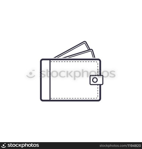 Money wallet with plastic credit cards or cash icon. Black outline purse pay sign. Finance payment symbol vector graphic line art illustration for web app