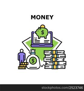 Money Wealth Vector Icon Concept. Money Wealth And Piggy Bank Or Internet Online Banking Account For Safe And Management Finance. Deposit And Investment Financial Service Color Illustration. Money Wealth Vector Concept Color Illustration