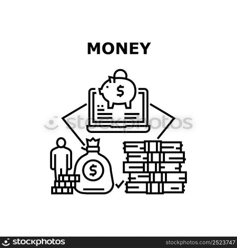 Money Wealth Vector Icon Concept. Money Wealth And Piggy Bank Or Internet Online Banking Account For Safe And Management Finance. Deposit And Investment Financial Service Black Illustration. Money Wealth Vector Concept Black Illustration