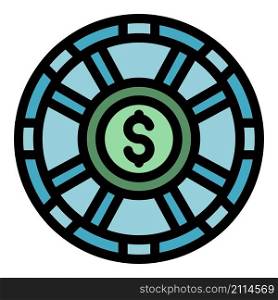 Money wheel icon. Outline money wheel vector icon color flat isolated. Money wheel icon color outline vector