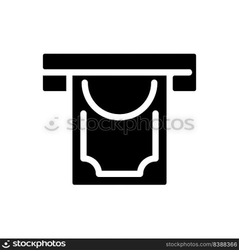 Money withdrawal black glyph icon. Removing funds from ATM. Bank balance. Regular transactions. Direct disbursements. Silhouette symbol on white space. Solid pictogram. Vector isolated illustration. Money withdrawal black glyph icon