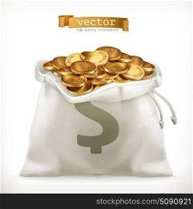 Moneybag and gold coins. Money 3d vector icon