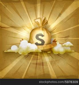 Moneybag, old style vector background