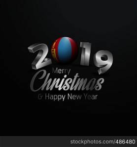 Mongolia Flag 2019 Merry Christmas Typography. New Year Abstract Celebration background