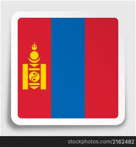 MONGOLIA flag icon on paper square sticker with shadow. Button for mobile application or web. Vector