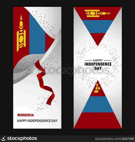 Mongolia Happy independence day Confetti Celebration Background Vertical Banner set
