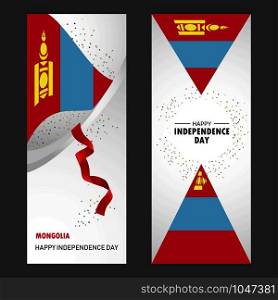 Mongolia Happy independence day Confetti Celebration Background Vertical Banner set