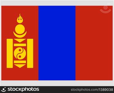 Mongolia National flag. original color and proportion. Simply vector illustration background, from all world countries flag set for design, education, icon, icon, isolated object and symbol for data visualisation