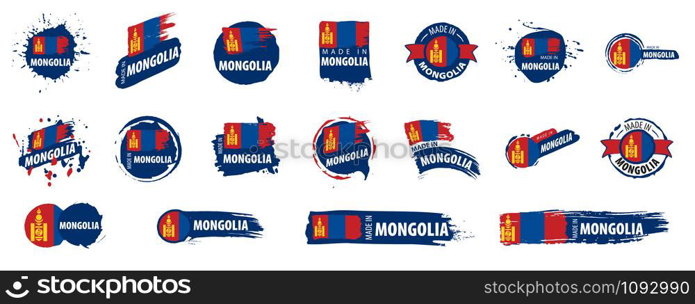 Mongolia national flag, vector illustration on a white background. Mongolia flag, vector illustration on a white background