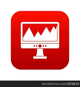 Monitor and a chart icon digital red for any design isolated on white vector illustration. Monitor and a chart icon digital red