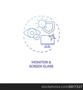 Monitor and screen glare concept icon. Office ergonomics tip idea thin line illustration. Adjusting monitor brightness. Anti-glare computer screens. Vector isolated outline RGB color drawing. Monitor and screen glare concept icon