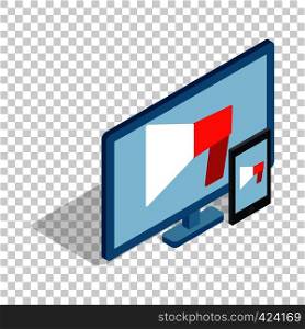 Monitor and tablet isometric icon 3d on a transparent background vector illustration. Monitor and tablet isometric icon