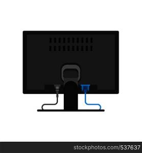 Monitor back view screen computer equipment vector icon. Electronic communication technology work office PC.