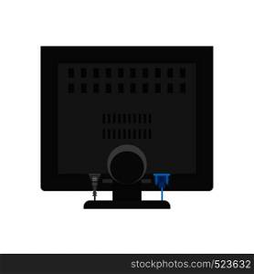 Monitor black computer illustration screen vector back view display. Technology electronic design device flat icon office