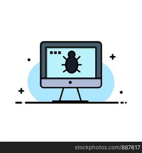 Monitor, Bug, Screen, Security Business Flat Line Filled Icon Vector Banner Template