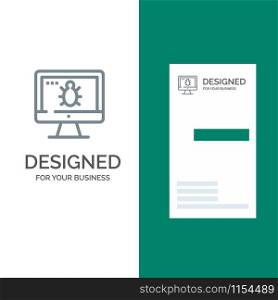 Monitor, Bug, Screen, Security Grey Logo Design and Business Card Template