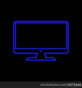 Monitor, computer display neon sign. Bright glowing symbol on a black background. Neon style icon.