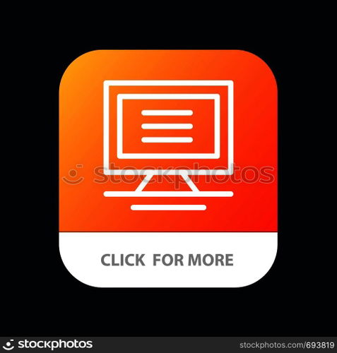 Monitor, Computer, Hardware Mobile App Button. Android and IOS Line Version