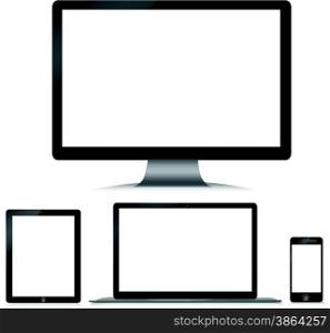 Monitor, computer, laptop, phone, tablet on a white background
