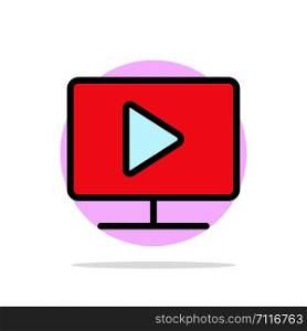 Monitor, Computer, Video, Play Abstract Circle Background Flat color Icon
