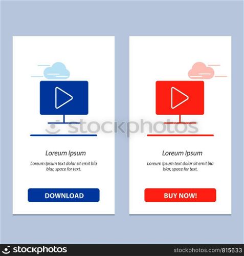 Monitor, Computer, Video, Play Blue and Red Download and Buy Now web Widget Card Template