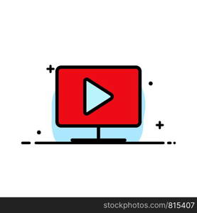 Monitor, Computer, Video, Play Business Flat Line Filled Icon Vector Banner Template