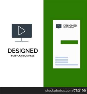 Monitor, Computer, Video, Play Grey Logo Design and Business Card Template