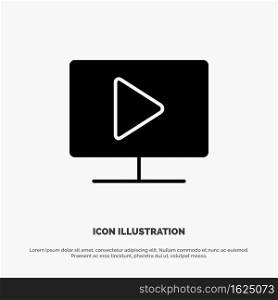 Monitor, Computer, Video, Play solid Glyph Icon vector