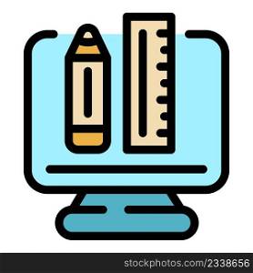 Monitor education icon. Outline monitor education vector icon color flat isolated. Monitor education icon color outline vector