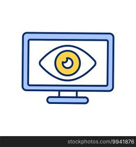 Monitor employee activity on computer RGB color icon. Illegal online surveillance. Hidden spying. Personal privacy intrusion. Internet observation on computer. Isolated vector illustration. Monitor employee activity on computer RGB color icon