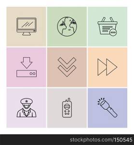 monitor , globe , world, cart , basket, , download, forword , police , icon, vector, design,  flat,  collection, style, creative,  icons
