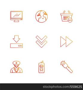 monitor , globe , world, cart , basket, , download, forword , police , icon, vector, design, flat, collection, style, creative, icons