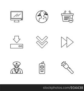 monitor , globe , world, cart , basket, , download, forword , police , icon, vector, design, flat, collection, style, creative, icons