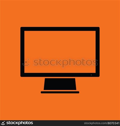Monitor icon. Orange background with black. Vector illustration.