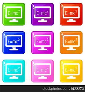 Monitor icons set 9 color collection isolated on white for any design. Monitor icons set 9 color collection