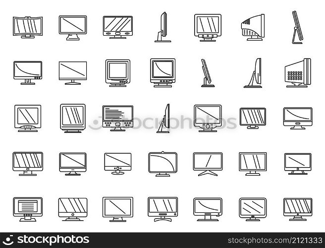 Monitor icons set outline vector. Computer screen. Data monitor. Monitor icons set outline vector. Computer screen