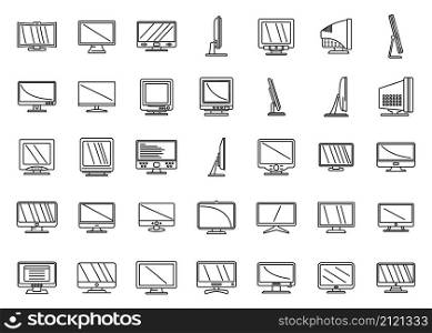 Monitor icons set outline vector. Computer screen. Data monitor. Monitor icons set outline vector. Computer screen