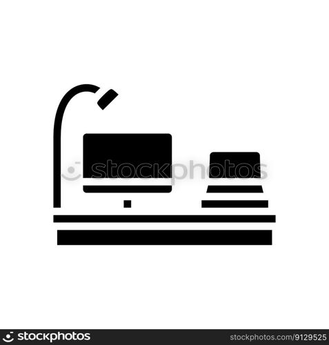 monitor laptop stand l&home office glyph icon vector. monitor laptop stand l&home office sign. isolated symbol illustration. monitor laptop stand l&home office glyph icon vector illustration