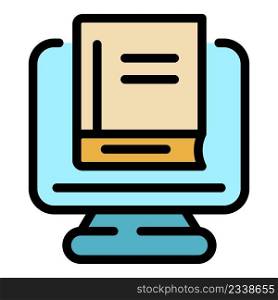Monitor learning icon. Outline monitor learning vector icon color flat isolated. Monitor learning icon color outline vector