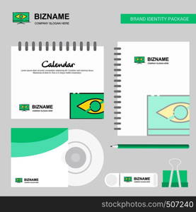 Monitor Logo, Calendar Template, CD Cover, Diary and USB Brand Stationary Package Design Vector Template