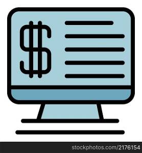 Monitor money loan icon. Outline monitor money loan vector icon color flat isolated. Monitor money loan icon color outline vector