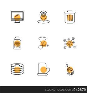 monitor , navigation , dust bin , medical , chemical bonding , cd , gloves , beater , icon, vector, design, flat, collection, style, creative, icons