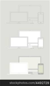 Monitor, notebook and telephone. Vector illustration
