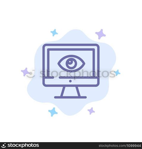 Monitor, Online, Privacy, Surveillance, Video, Watch Blue Icon on Abstract Cloud Background