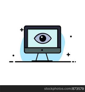 Monitor, Online, Privacy, Surveillance, Video, Watch Business Flat Line Filled Icon Vector Banner Template