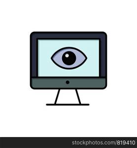 Monitor, Online, Privacy, Surveillance, Video, Watch Flat Color Icon. Vector icon banner Template