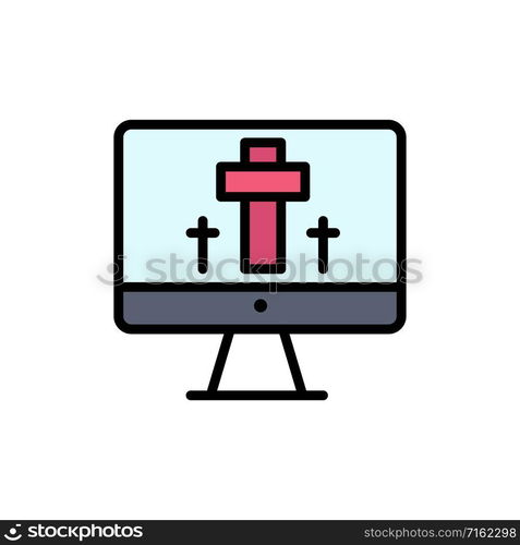 Monitor, Screen, Easter, Egg Flat Color Icon. Vector icon banner Template